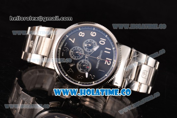 Ulysse Nardin Maxi Marine Chrono Swiss Valjoux 7750-SHG Automatic Steel Case/Bracelet with Black Dial and Arabic Numeral Markers (EF) - Click Image to Close